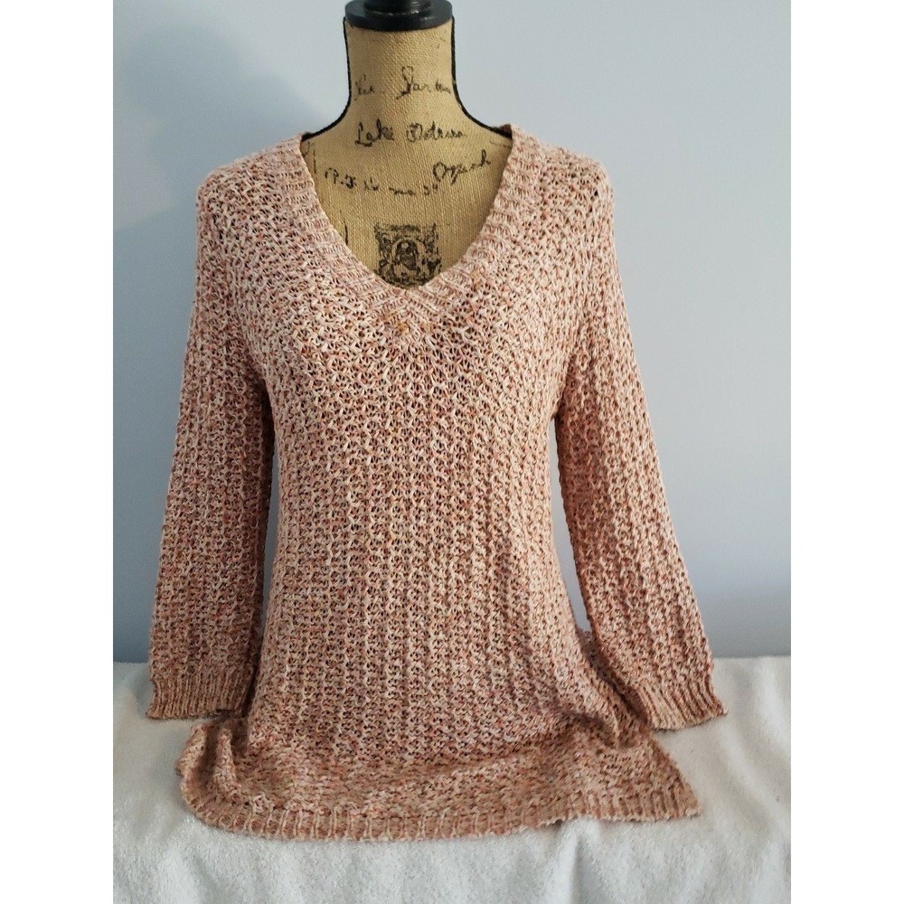 Doncaster Womans  Pullover Sweater Size Medium V neck Coral & Beige